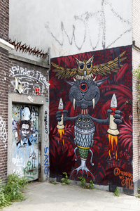 914382 Afbeelding van de muurschildering van Teddies in Space op de zijgevel van het pand Hopakker 7 te Utrecht.